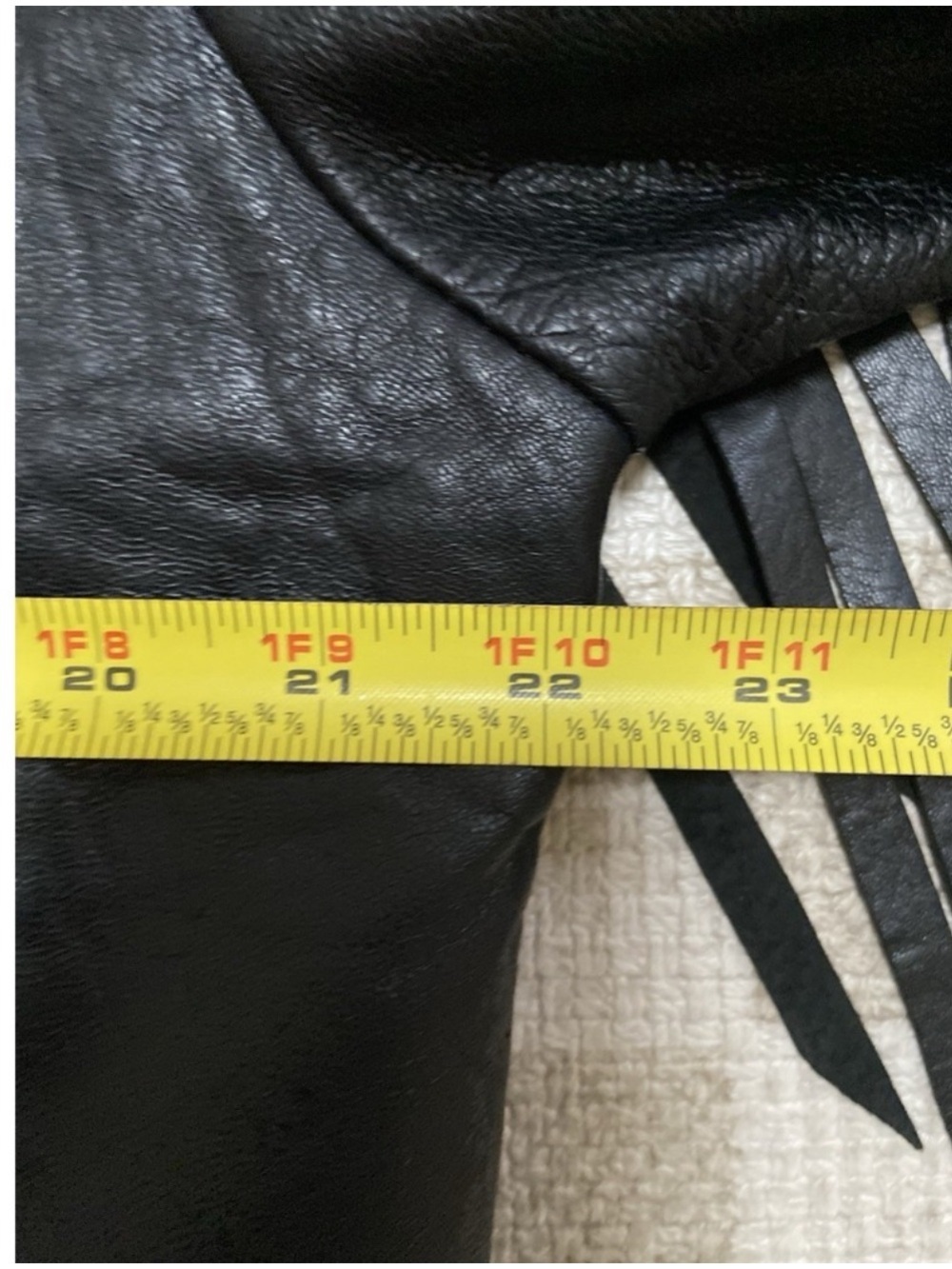 Vintage 80s Leather Fringe Jacket
Medium 22x27 Asymmetrical
Zipper Black - Picture 12 of 16